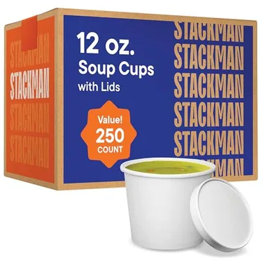 Stack Man 12 oz White Paper Soup Cups, 250-Pack