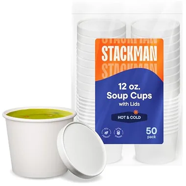 Stack Man 12 oz White Paper Soup Cups, 50-Pack