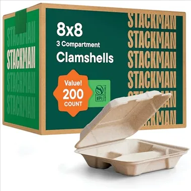 Stack Man 8x8 Compartment Clamshells, 200-Pack