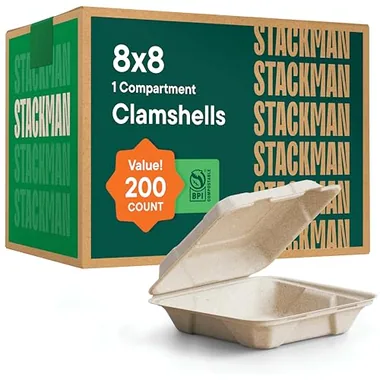 Stack Man 8x8 Hinged Clamshells, 200-Pack