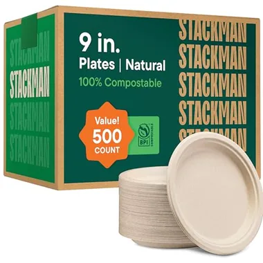 Stack Man 9-Inch Natural Brown Dinner Plates, 500-Pack