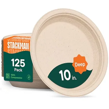 Stack Man 10-Inch Natural Brown Deep Dish Plates, 125-Pack
