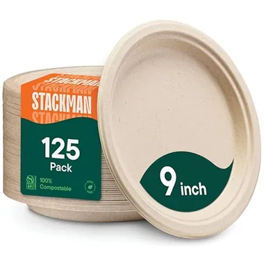 Stack Man 9-Inch Natural Brown Dinner Plates, 125-Pack
