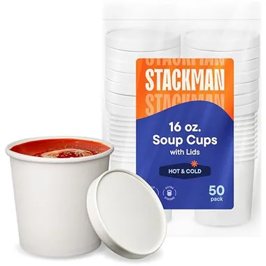 Stack Man 16 oz White Paper Soup Cups, 50-Pack