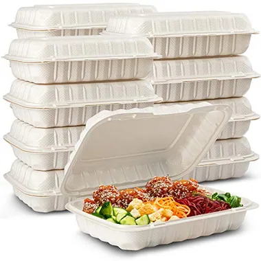 Stack Man 9x6x3 White Meal Prep Clamshells, 50-Pack