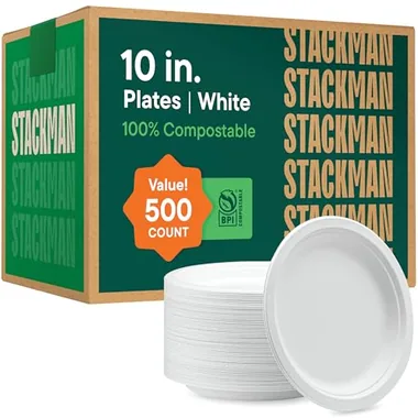 Stack Man 10-Inch White Dinner Plates, 500-Pack