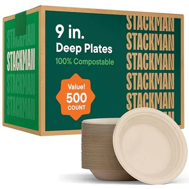 Stack Man 9-Inch Natural Brown Deep Dish Plates, 500-Pack