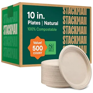 Stack Man 10-Inch Natural Brown Dinner Plates, 500-Pack