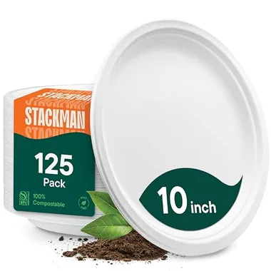 Stack Man 10-Inch Natural Brown Dinner Plates, 125-Pack